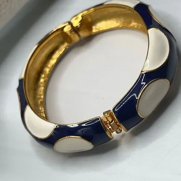 Blue White Enamel Gold Hinged Bangle Kenneth Jay Lane - Picture 12 of 14